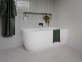 In Situ - Posh Solus Back to Corner Freestanding Bath 1500mm Right Corner with Overflow Matte White