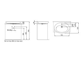 LAUFEN Alessi One Counter Basin 1 Taphole 750 x 520mm White
