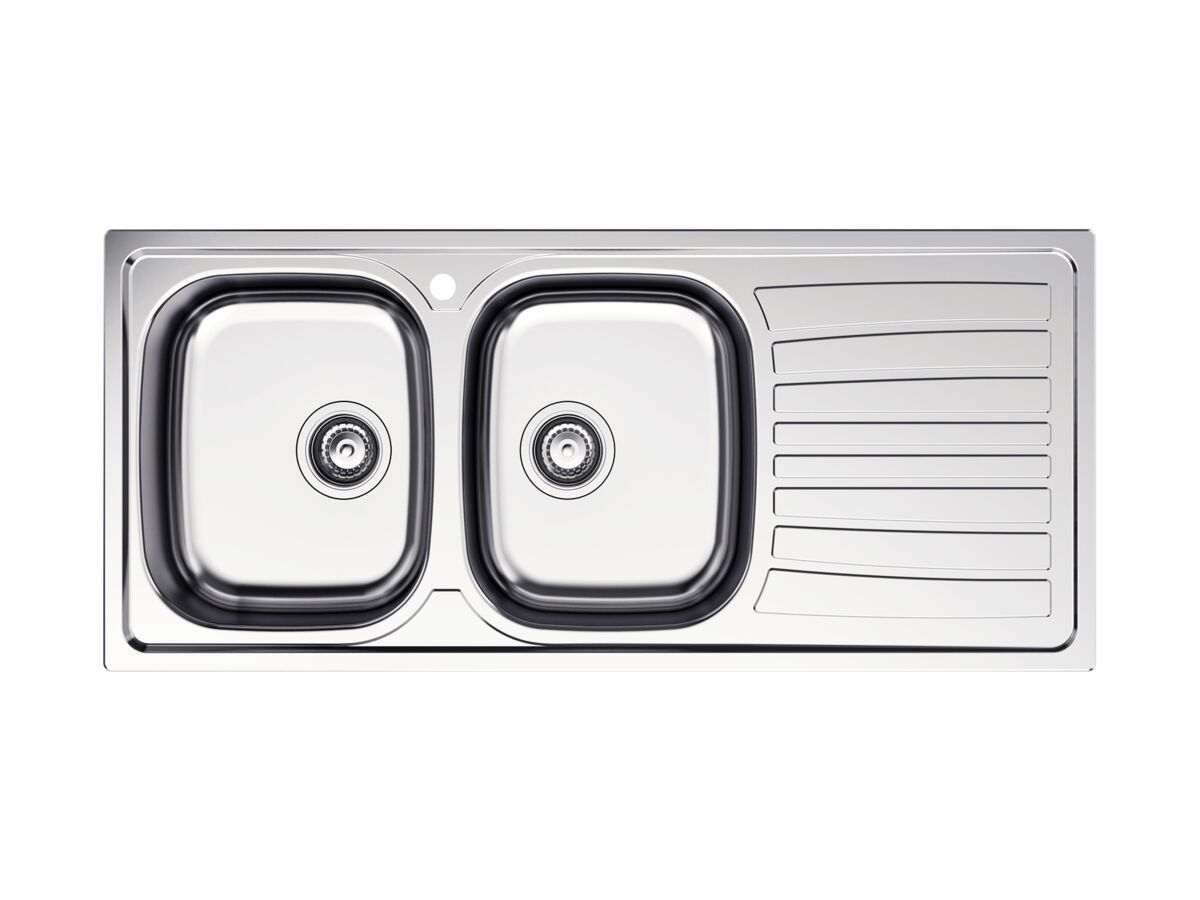 Hero - Posh Bristol Double Bowl Sink 1 Taphole Left Hand Bowl with Drainer Stainless Steel