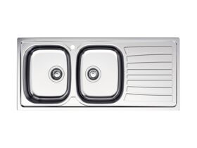 Hero - Posh Bristol Double Bowl Sink 1 Taphole Left Hand Bowl with Drainer Stainless Steel