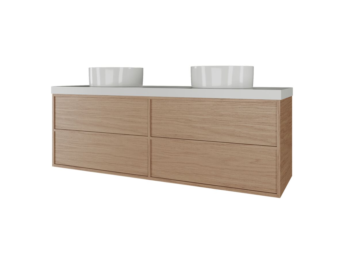 Supporting Image - Kado Aspect Wall Hung Vanity Unit 1500mm Double Bowl 4 Drawer Corian 50mm Top - Boston Oak