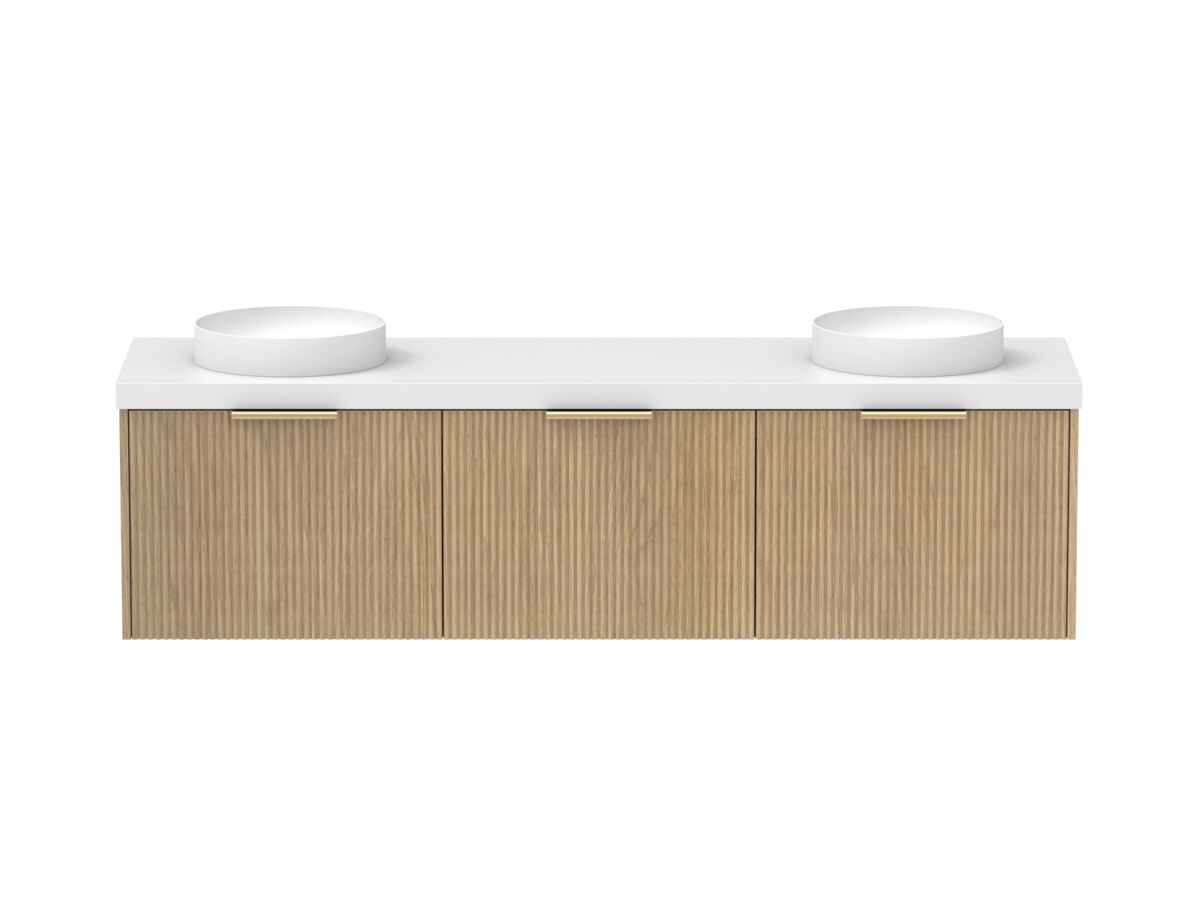 Supporting Image - Kado Neue Fluted Square All Drawer 1800mm Wall Hung Vanity with Double Basin 50mm Top Boston Oak