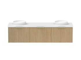 Supporting Image - Kado Neue Fluted Square All Drawer 1800mm Wall Hung Vanity with Double Basin 50mm Top Boston Oak