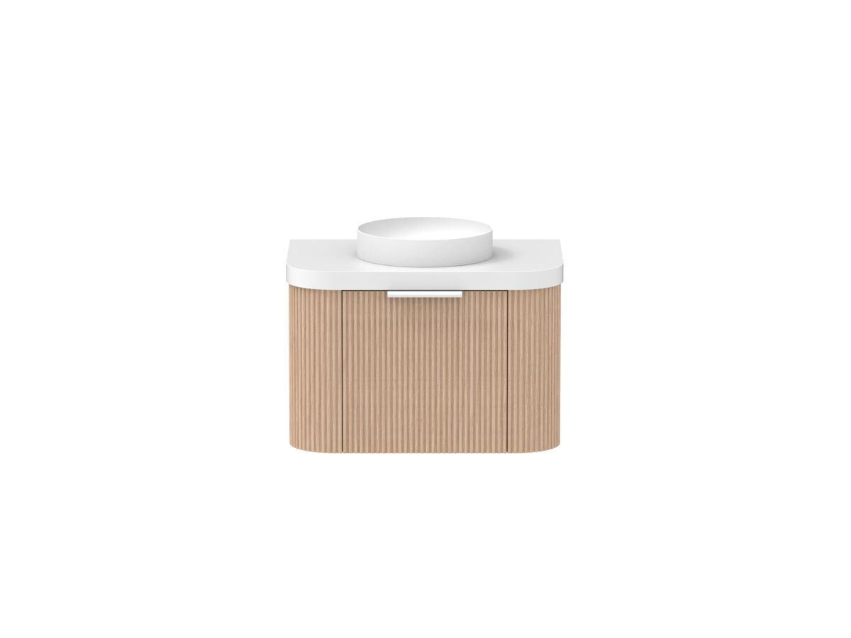 Supporting Image - Kado Neue Fluted Double Curve All Drawer 750mm Wall Hung Vanity with Centre Basin Durasein 50mm Top Blonde Oak