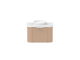 Supporting Image - Kado Neue Fluted Double Curve All Drawer 750mm Wall Hung Vanity with Centre Basin Durasein 50mm Top Blonde Oak