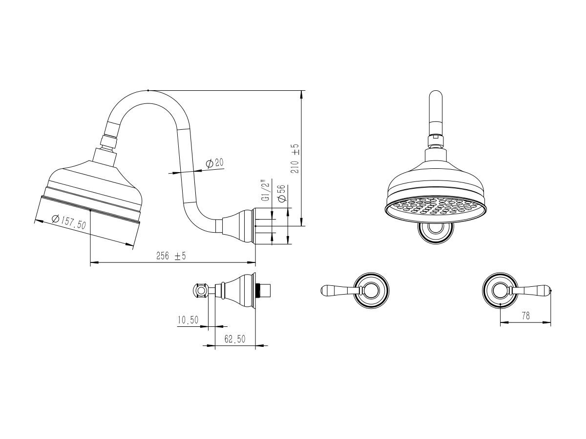 Milli Monument Edit Gooseneck Shower Set Lever Handles (3 Star)