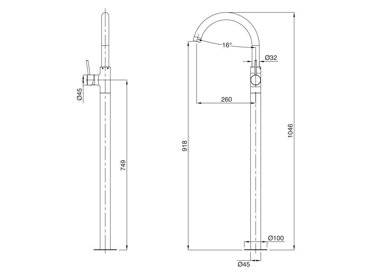 Mizu Drift MK2 Floor Mount Bath Mixer & Outlet