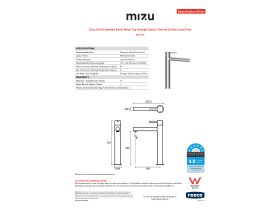 Specification Sheet - Mizu Drift Extended Basin Mixer Tap Straight Spout Chrome (6 Star) Lead Free