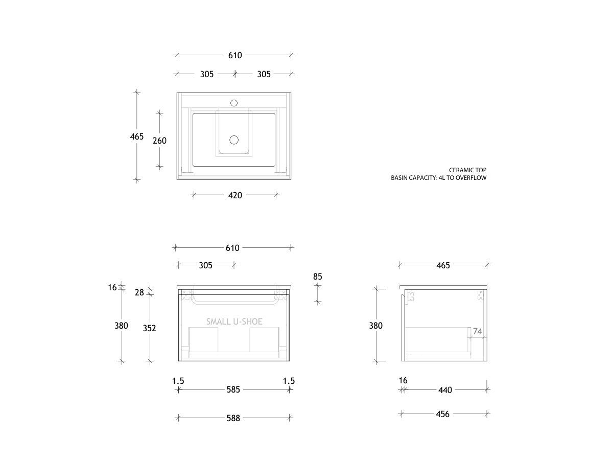 Posh Domaine All-Drawer Single 600 Wall Hung Ceramic