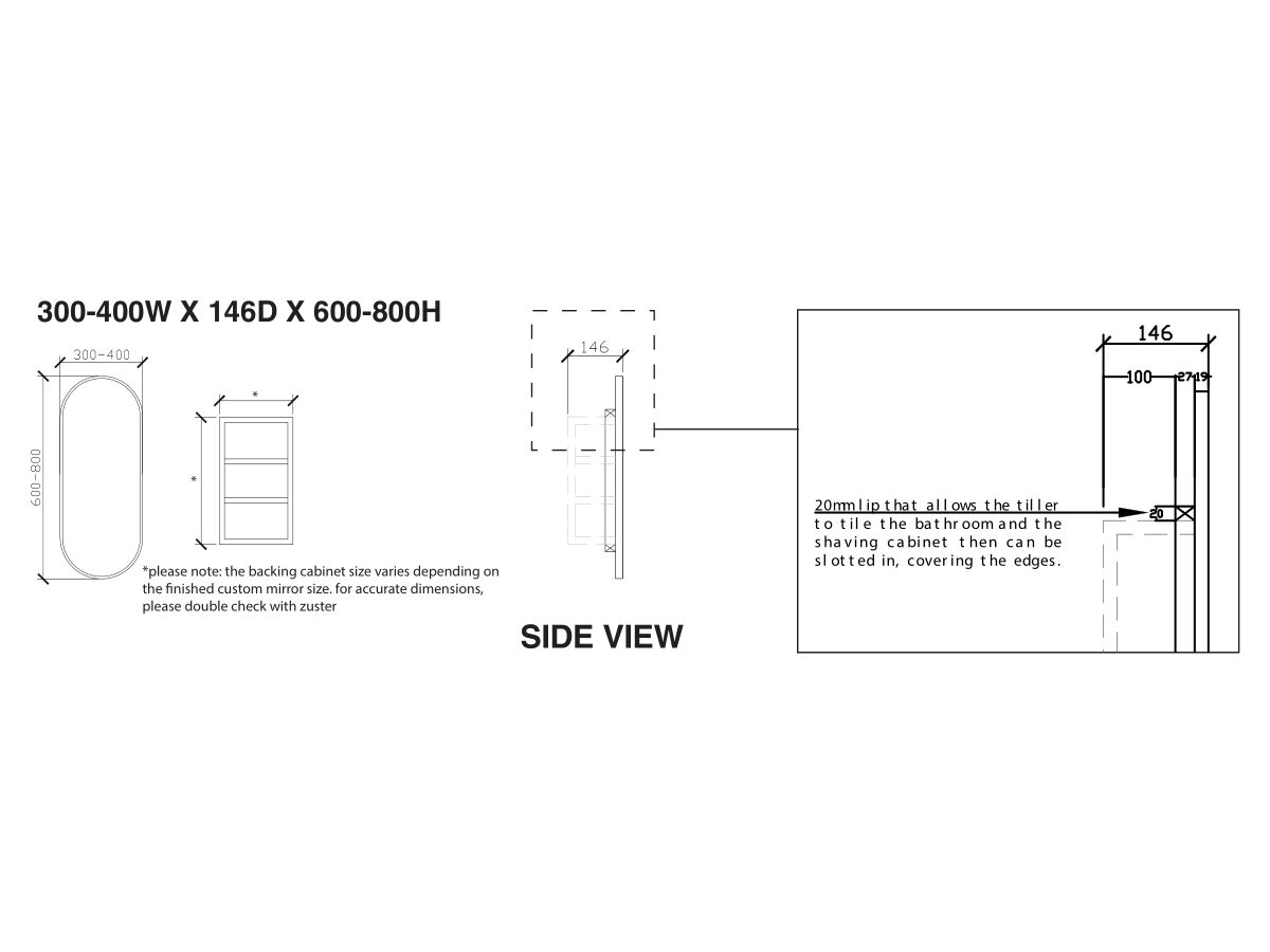 ISSY Blossom 300-400 x 600-800mm Mirror with Shaving Cabinet (Recessed)