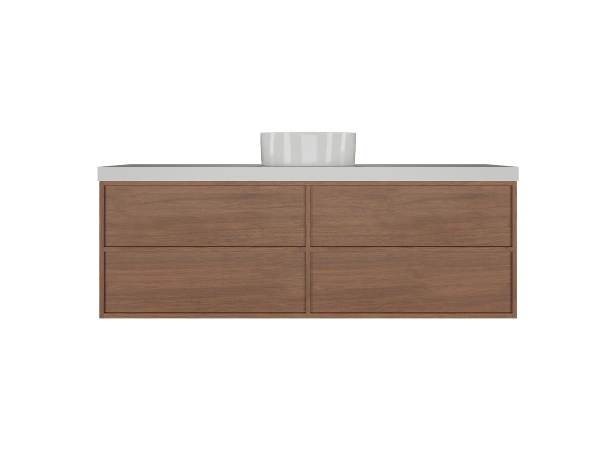 Supporting Image - Kado Aspect Wall Hung Vanity Unit 1500mm Single Bowl 4 Drawer Corian 50mm Top - Florentine Walnut