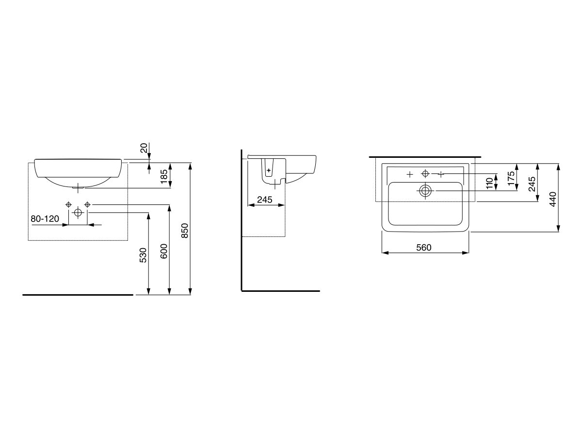 LAUFEN Pro A Semi Recessed Basin 560mm x 440mm 1 Taphole White