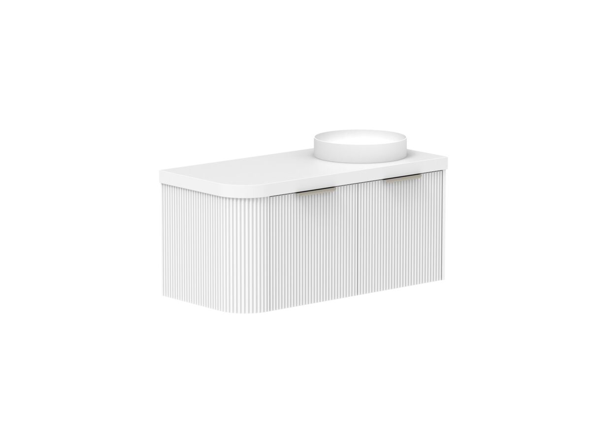 Supporting Image 2- Kado Neue Fluted Single Curve All Drawer 1050mm Wall Hung Vanity with Right Hand Basin Durasein 50mm Top Ultra White