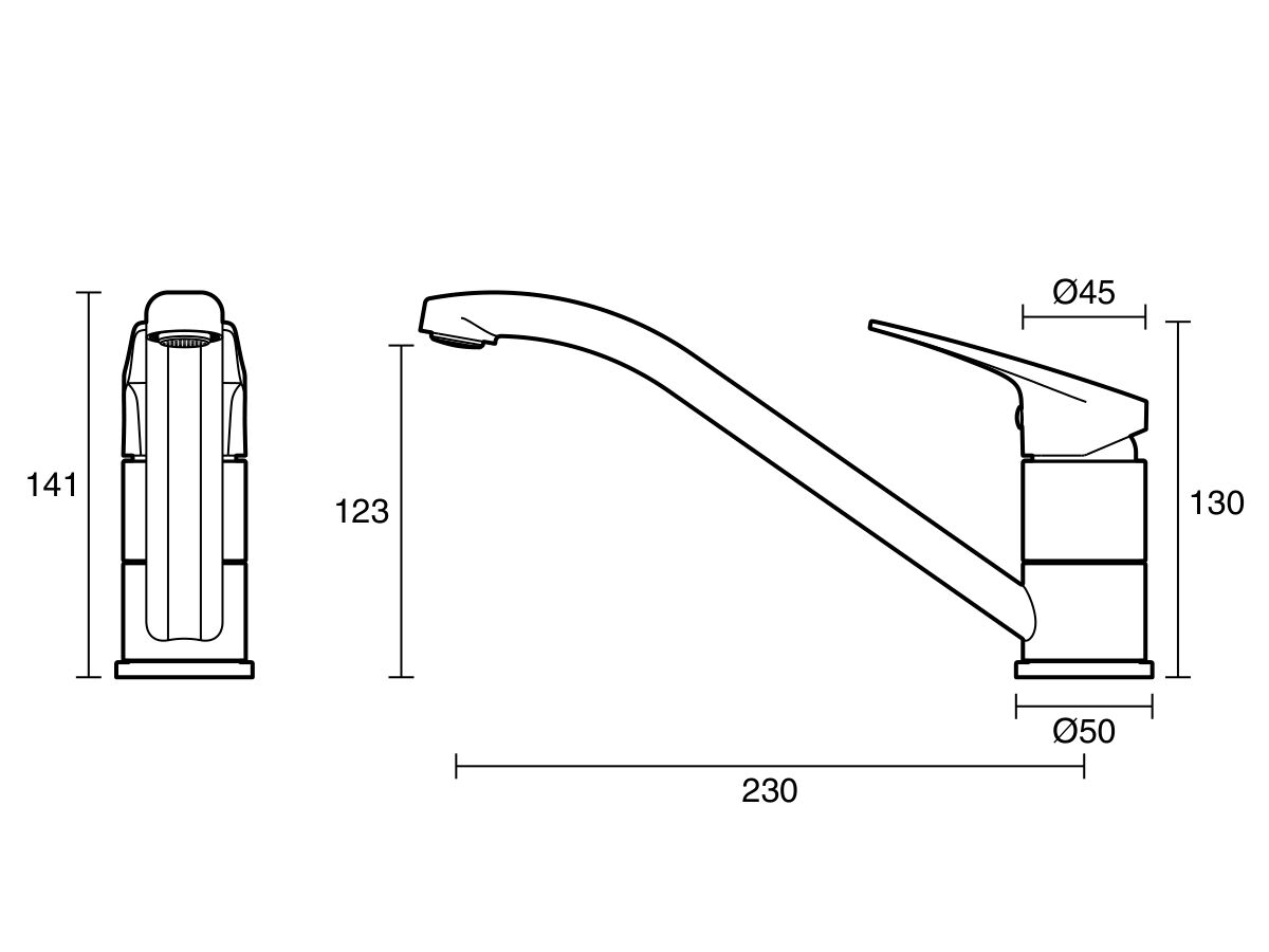 Technical Drawing  - Wolfen Stainless Steel Sink Mixer
