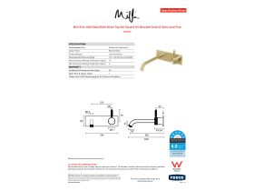 Specification Sheet - Milli Etch Wall Basin/Bath Mixer Tap Set Square Kit Brushed Gold (6 Star) Lead Free