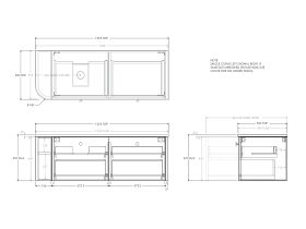 Technical Drawing - Kado Era Single Curve All Drawer 1350mm Wall Hung Vanity with Left Hand Basin 20mm Top