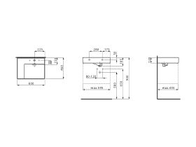 Technical Drawing -  LAUFEN Kartell Wall Basin with Shelf Right Hand Bowl 600mm x 460mm 1 Taphole