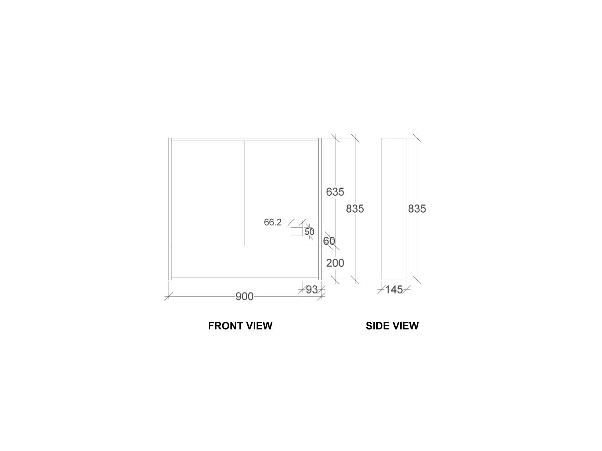 Kado Aspect 900mm Mirror Cabinet Two Doors With Shelf