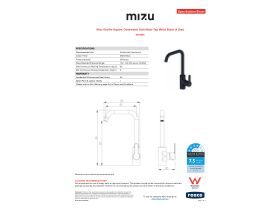 Specification Sheet - Mizu Soothe Square Gooseneck Sink Mixer Tap Matte Black (4 Star)