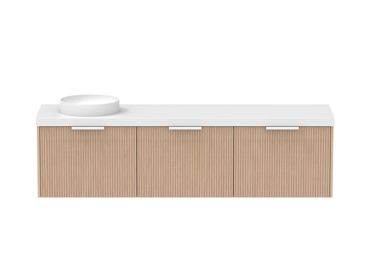 Supporting Image - Kado Neue Fluted Square All Drawer 1800mm Wall Hung Vanity with Left Hand Basin 50mm Top Blonde Oak
