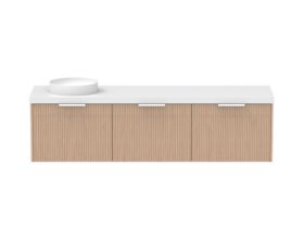 Supporting Image - Kado Neue Fluted Square All Drawer 1800mm Wall Hung Vanity with Left Hand Basin 50mm Top Blonde Oak