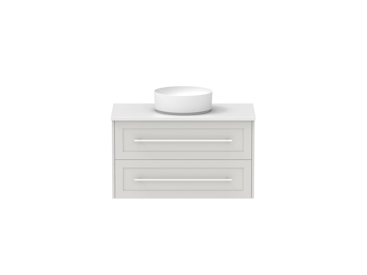 Hero - Kado Lux All Drawer 900mm Wall Hung Vanity Centre Basin 20mm - Feather Grey - Front
