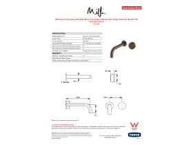 Specification Sheet - Milli Pure Progressive Wall Bath Mixer Tap System 200mm with Cirque Textured Handle PVD Brushed Bronze