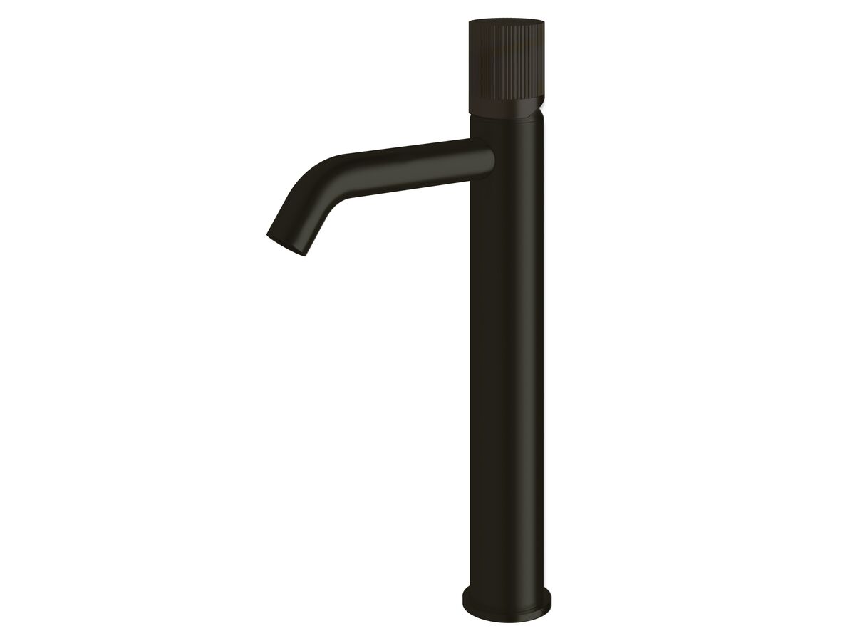 Sussex Pure Extended Basin Mixer Tap Curved Spout with Linear Textured Handle PVD Matte Black (5 Star)