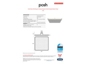 Specification Sheet - Posh Bristol MK2 Square Overhead Shower 200mm Brushed Nickel (3 Star)