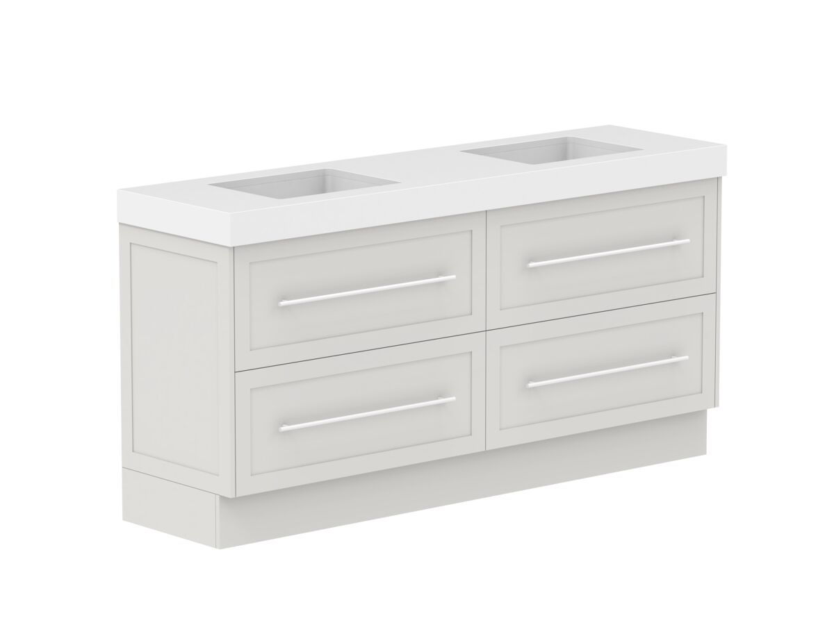 Supporting Image - Kado Lux All Drawer 1800mm Floor Mounted Vanity Double Basin 90mm - Feather Grey - Angle