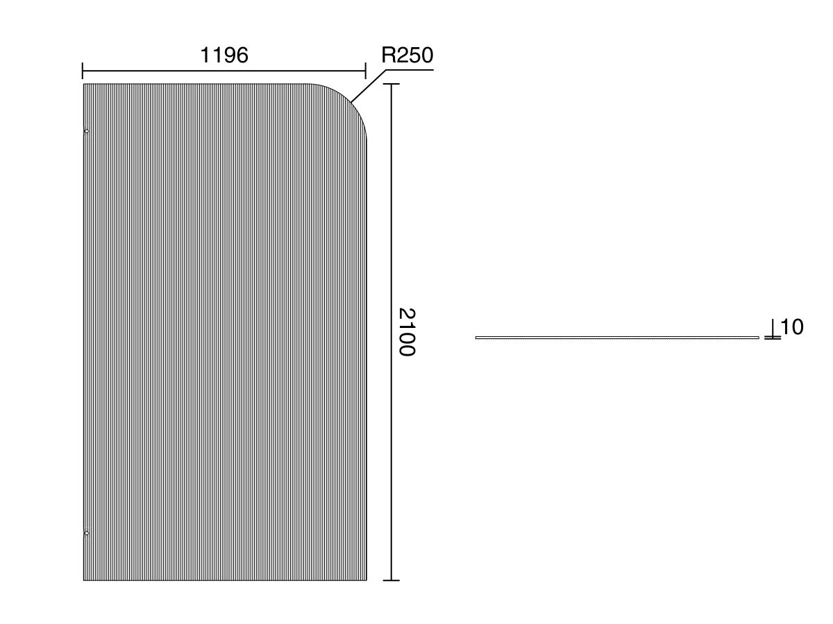 Technical Drawing - Kado Lux Frameless Curved Panel Fluted Left 1200mm