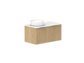 Supporting Image - Kado Neue Fluted Square 900mm Wall Hung Vanity with Left Basin 20mm Top Boston Oak