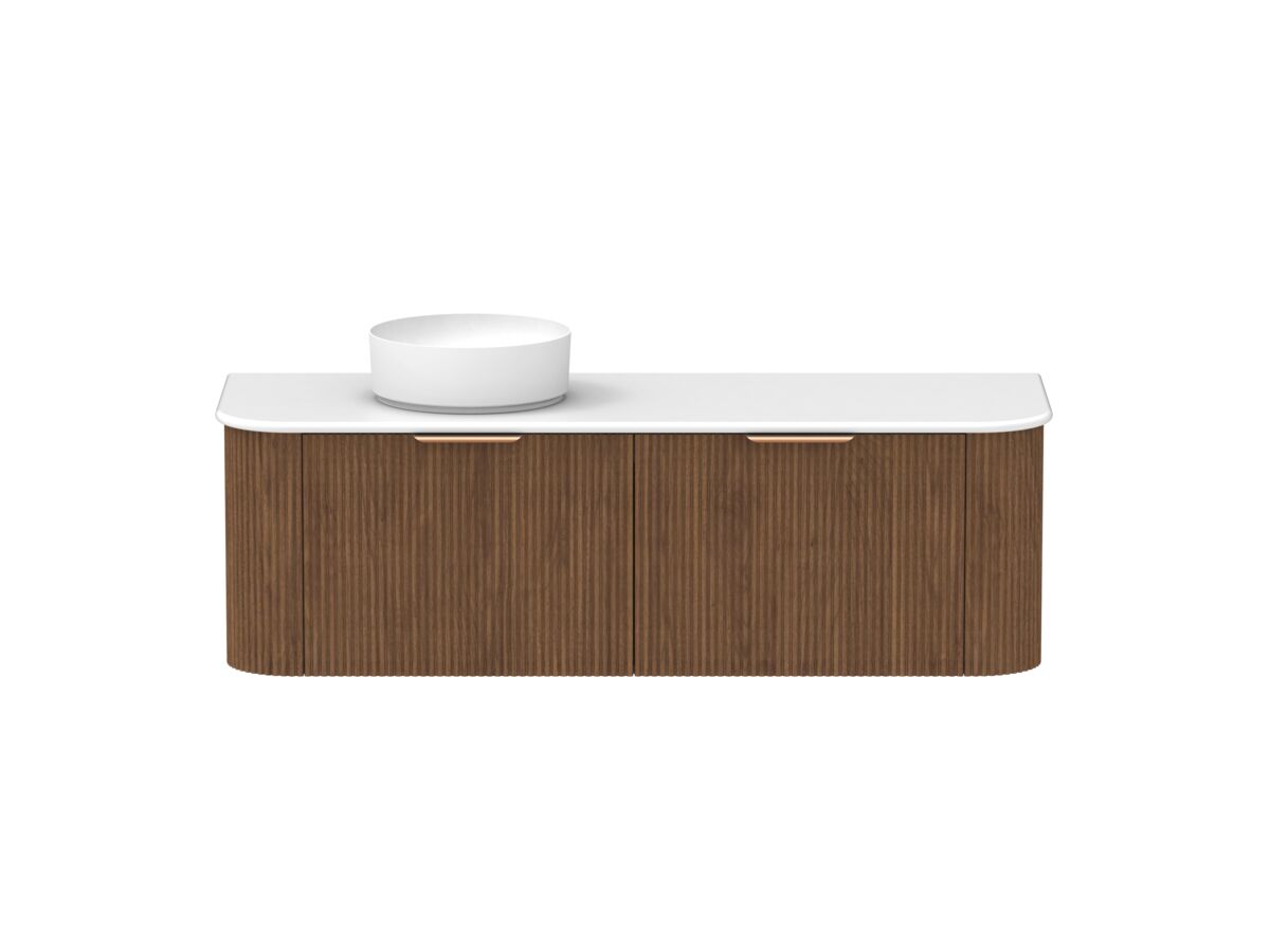 Hero - Kado Neue Fluted Double Curve All Drawer 1500 Wall Hung Vanity with Left Hand Basin 20mm Florentine Walnut