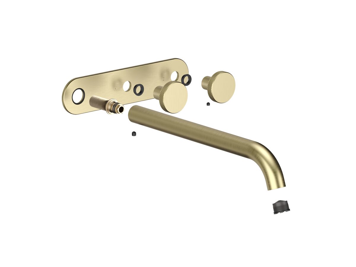Hero - Faucet Strommen Vara Disc Wall Basin / Bath Hostess Tap System Right Hand 250mm Trimset Brushed Admiralty Brass (6 Star) Lead Free