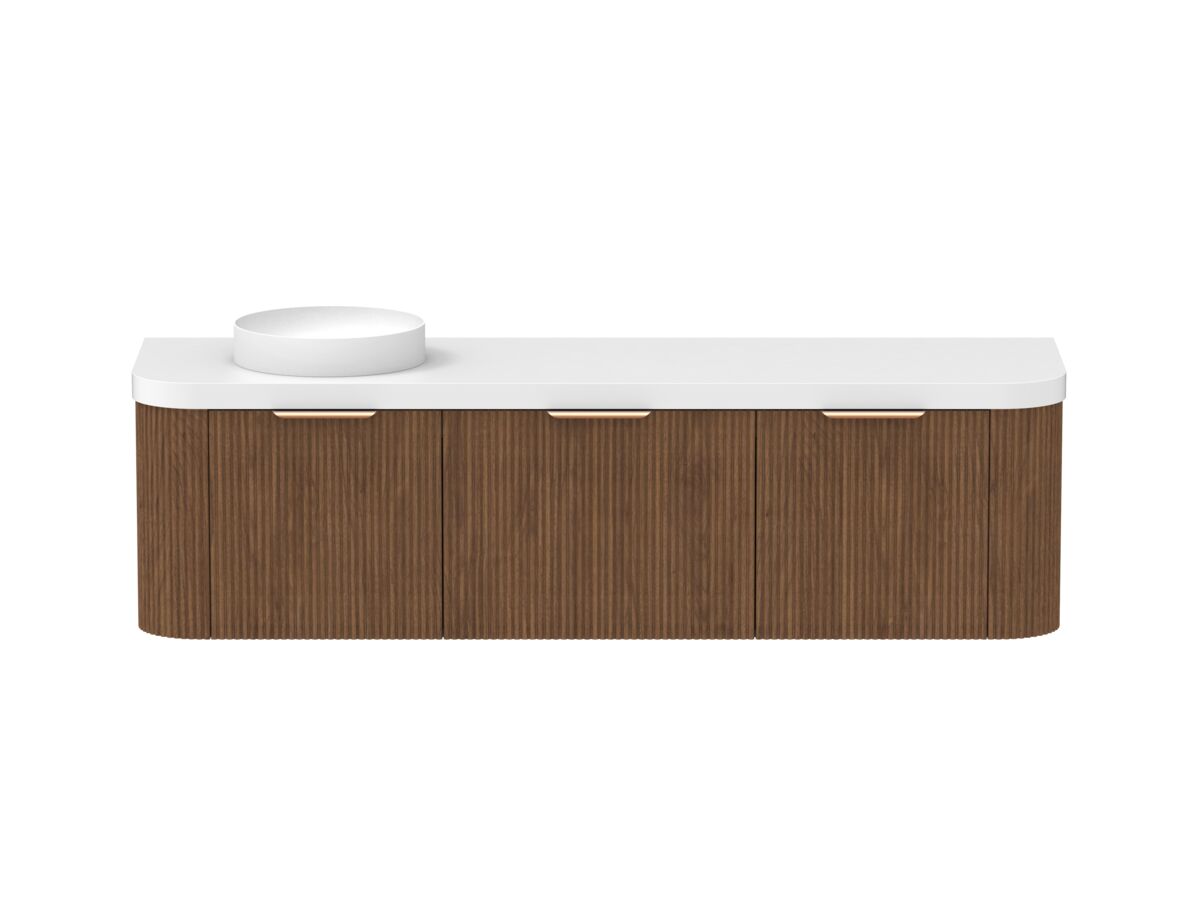 Hero - Kado Neue Fluted Double Curve All Drawer 1800mm Wall Hung Vanity with Left Hand Basin Durasein 50mm Top Florentine Walnut