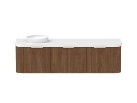 Hero - Kado Neue Fluted Double Curve All Drawer 1800mm Wall Hung Vanity with Left Hand Basin Durasein 50mm Top Florentine Walnut