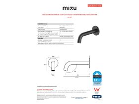 Specification Sheet - Mizu Drift Wall Basin/Bath Outlet Curve Spout 160mm Matte Black (6 Star) Lead Free