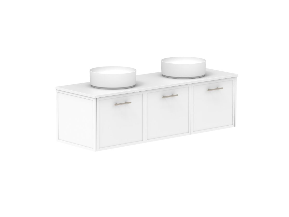 Supporting Image - Kado Lux All Door 1500mm Wall Hung Vanity Double Basin 20mm - White Shaker Angle