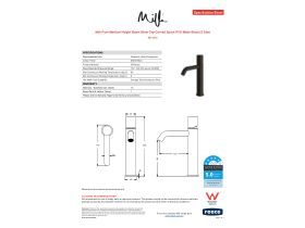 Specification Sheet - Milli Pure Medium Height Basin Mixer Tap Curved Spout PVD Matte Black (5 Star)