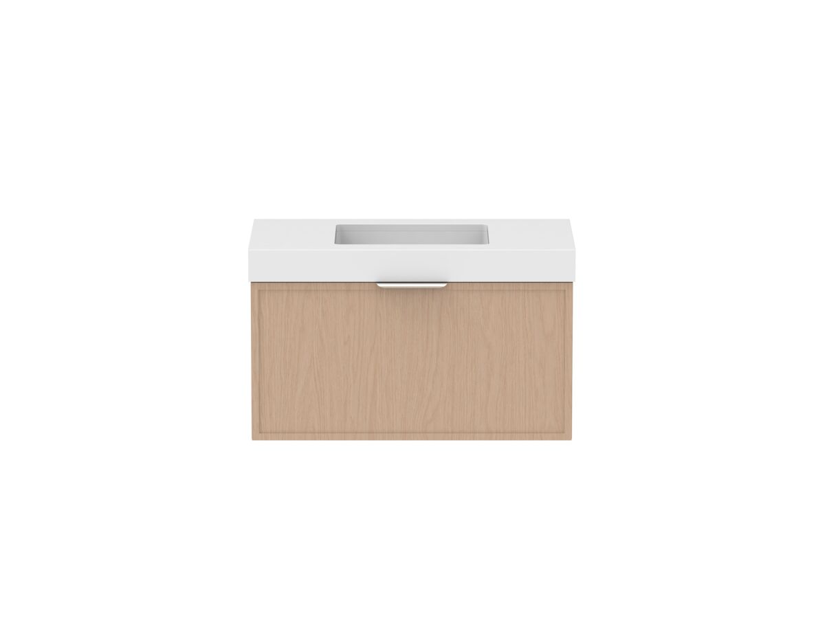 Supporting Image - Kado Lux Slim All Drawer 900mm Wall Hung Vanity with Centre Basin 90mm Top Blonde Oak