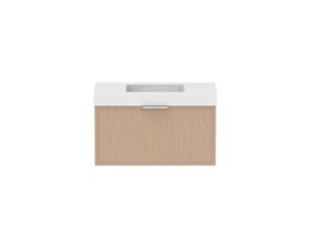 Supporting Image - Kado Lux Slim All Drawer 900mm Wall Hung Vanity with Centre Basin 90mm Top Blonde Oak