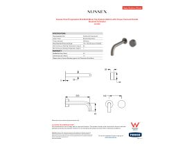 Specification Sheet - Sussex Pure Progressive Wall Bath Mixer Tap System 200mm with Cirque Textured Handle Brushed Gunmetal