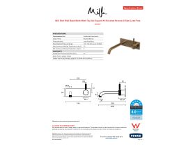Specification Sheet - Milli Etch Wall Basin/Bath Mixer Tap Set Square Kit Brushed Bronze (6 Star) Lead Free