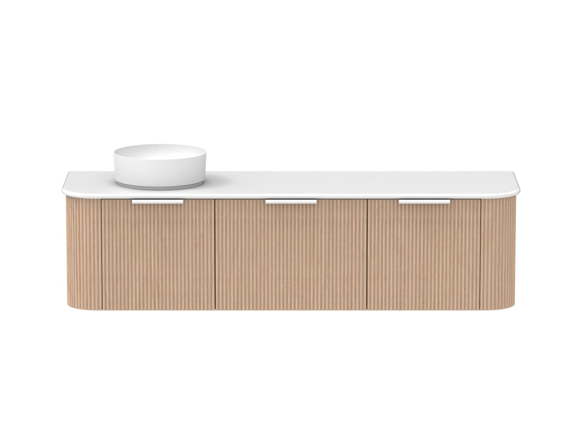 Supporting Image - Kado Neue Fluted Double Curve All Drawer 1800 Wall Hung Vanity with Left Hand Basin 20mm Blonde Oak