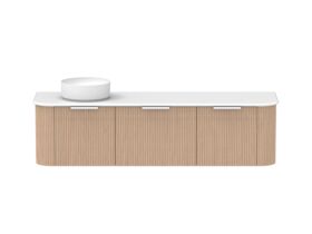 Supporting Image - Kado Neue Fluted Double Curve All Drawer 1800 Wall Hung Vanity with Left Hand Basin 20mm Blonde Oak