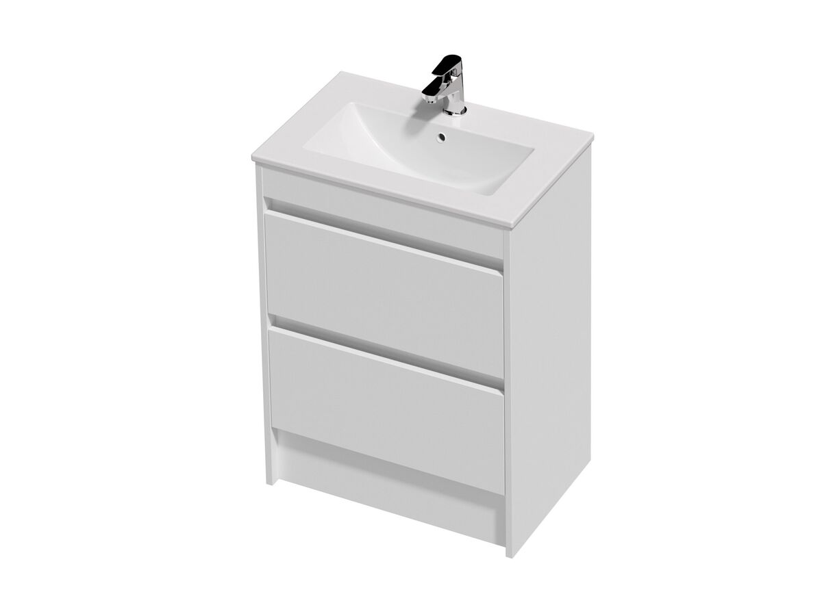Posh Domaine Ensuite 600 2 Drawer Floor Standing White Console Top Gloss White