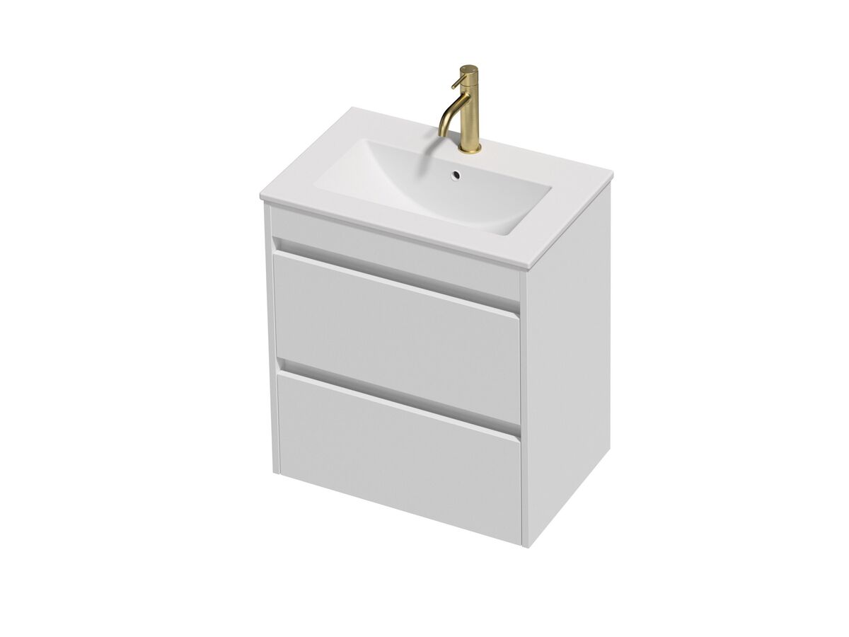 Posh Domaine Ensuite 600 2 Drawer Wall Hung White Console Top Matte White