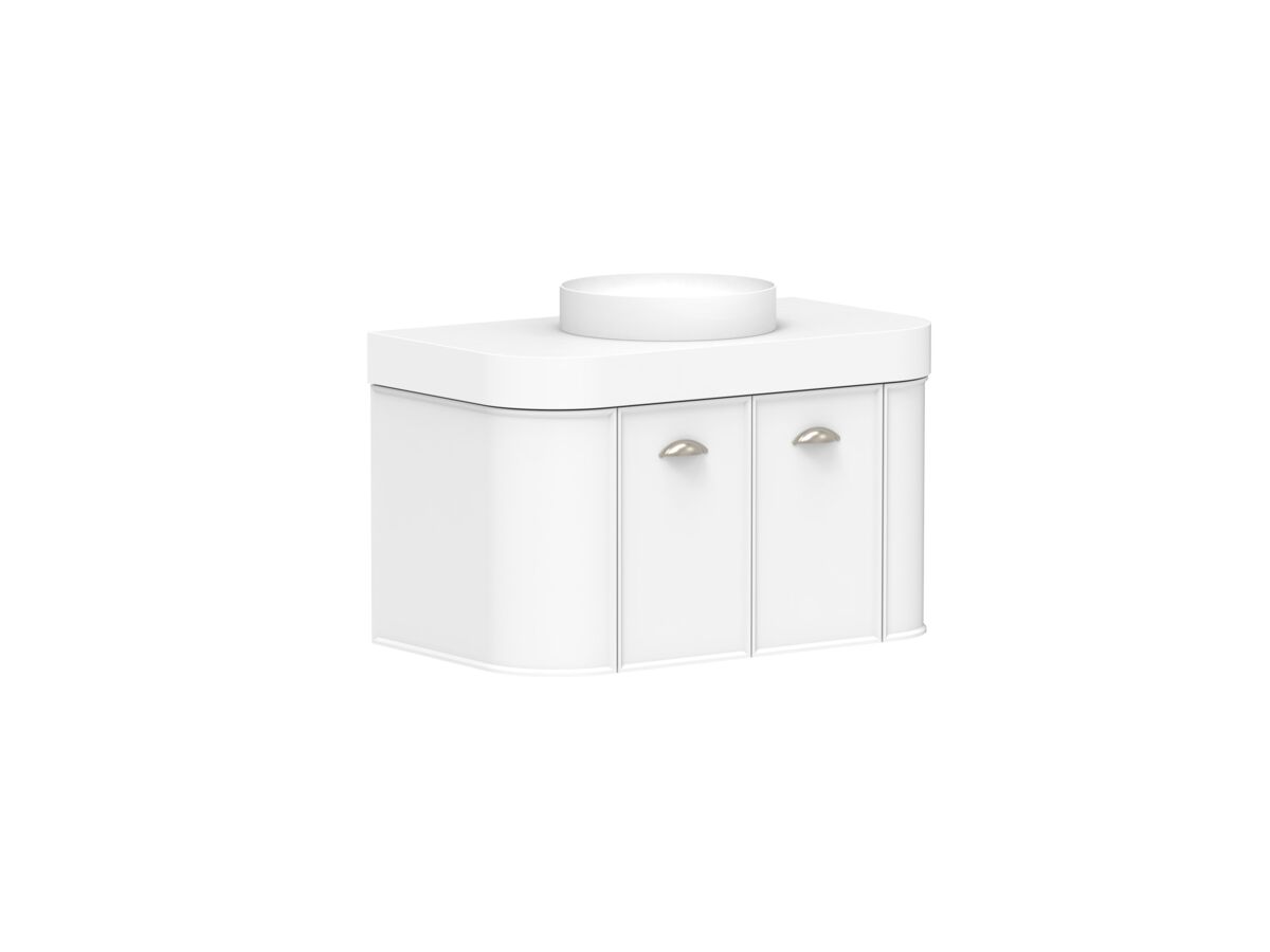 Supporting Image 2 - Kado Era Double Curve All Door 900mm Wall Hung Vanity Centre Basin 90mm Durasein Top Matte White