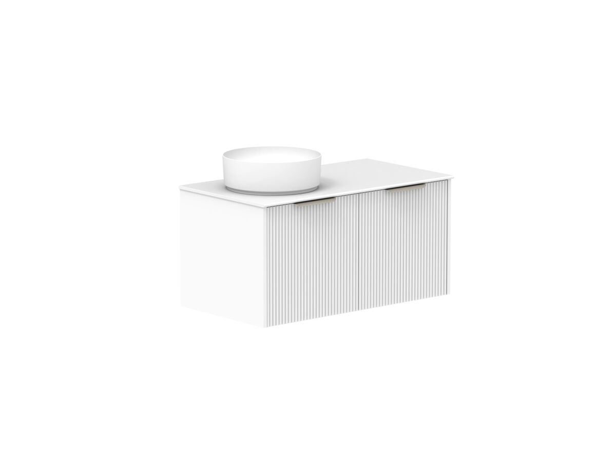 Supporting Image - Kado Neue Fluted Square 900mm Wall Hung Vanity with Left Basin Durasein 12mm Top Ultra White