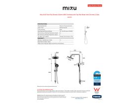 Specification Sheet - Mizu Drift Twin Rail Shower 250mm ABS Overhead with Top Rail Water Inlet Chrome (5 Star)